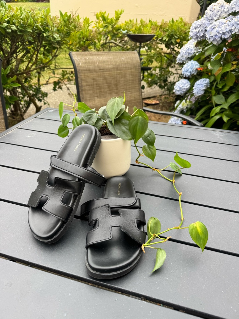 Black Slide Sandals with Cutout Straps